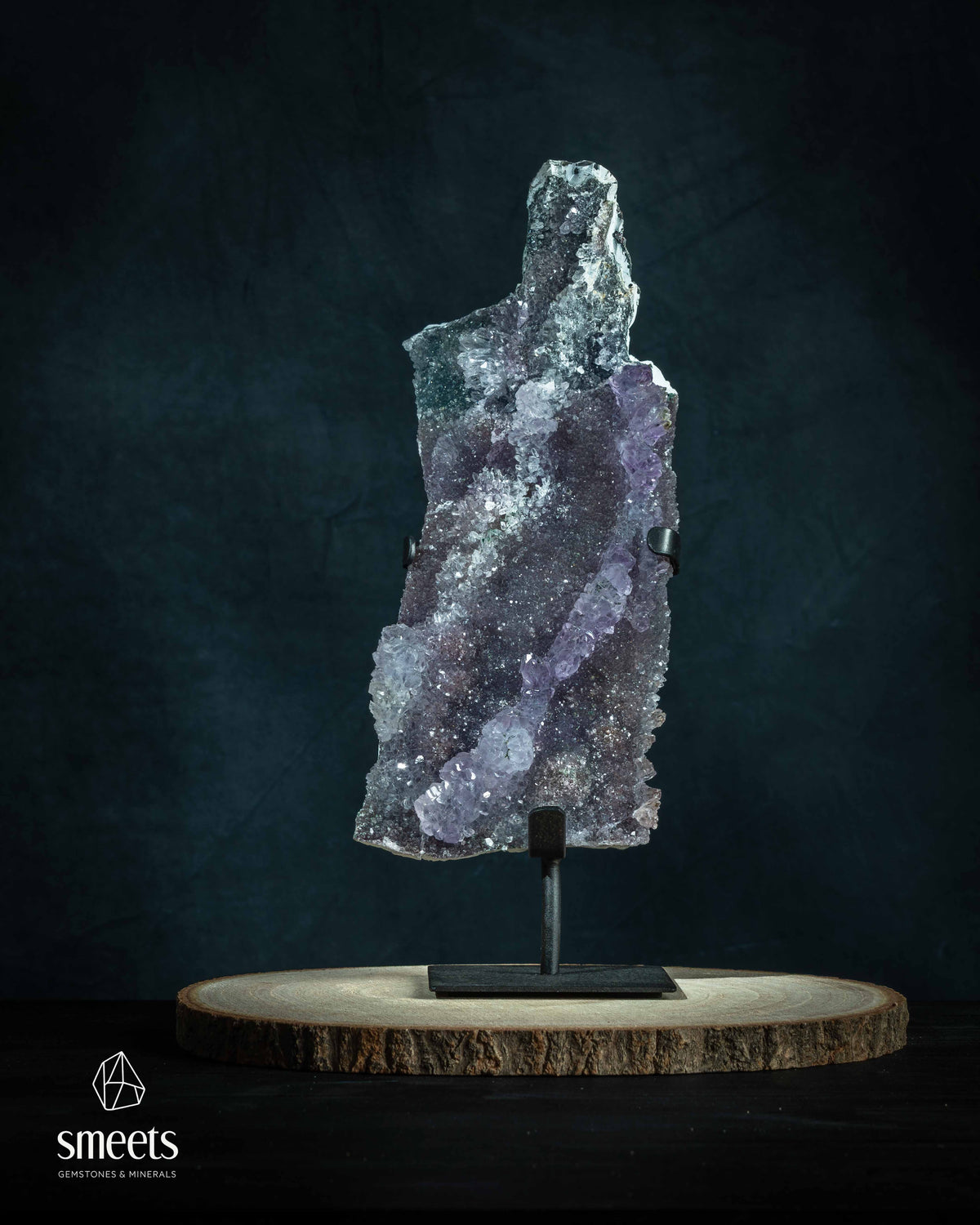 Natural Flower Amethyst Druzy Specimen on Stand