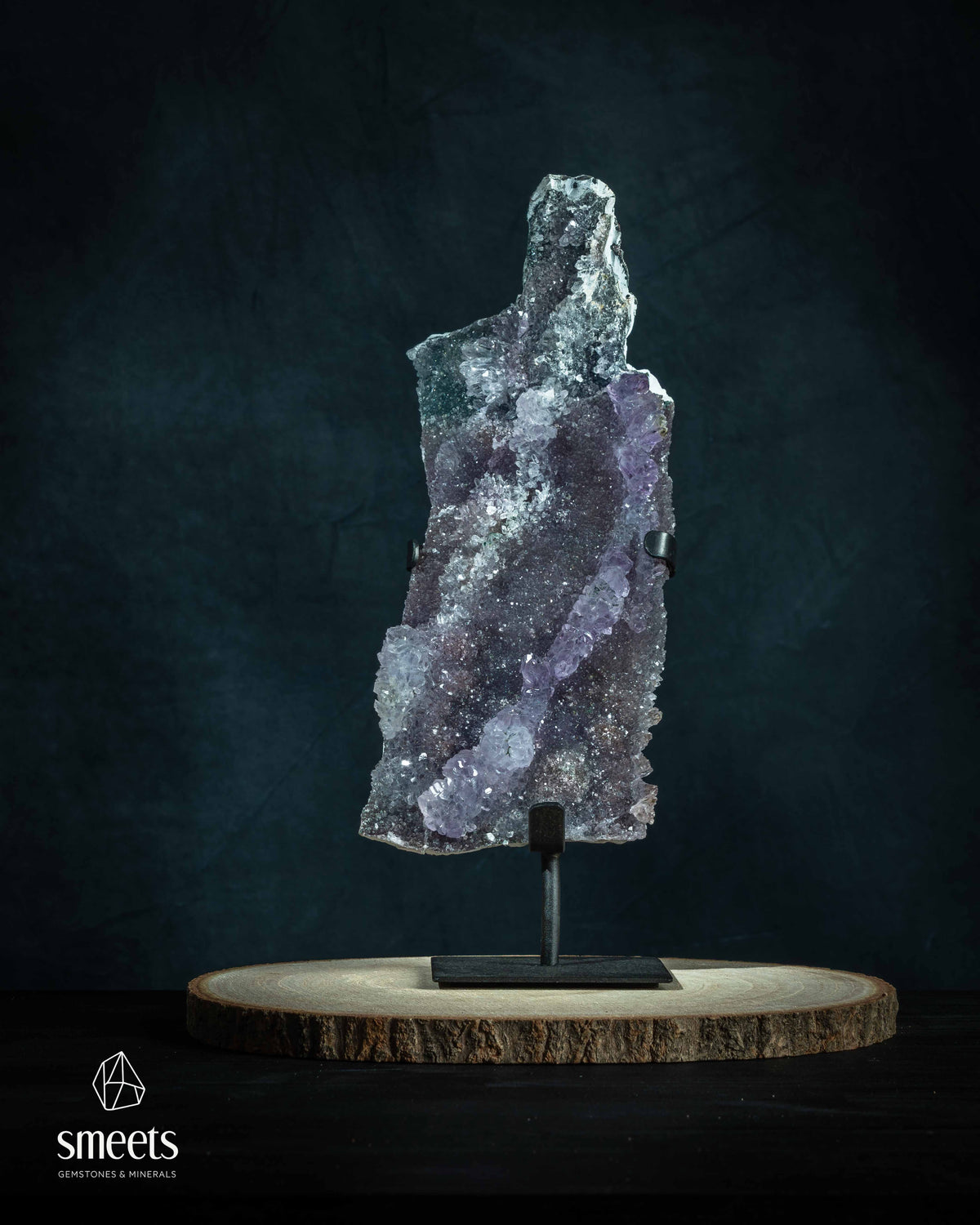 Natural Flower Amethyst Druzy Specimen on Stand