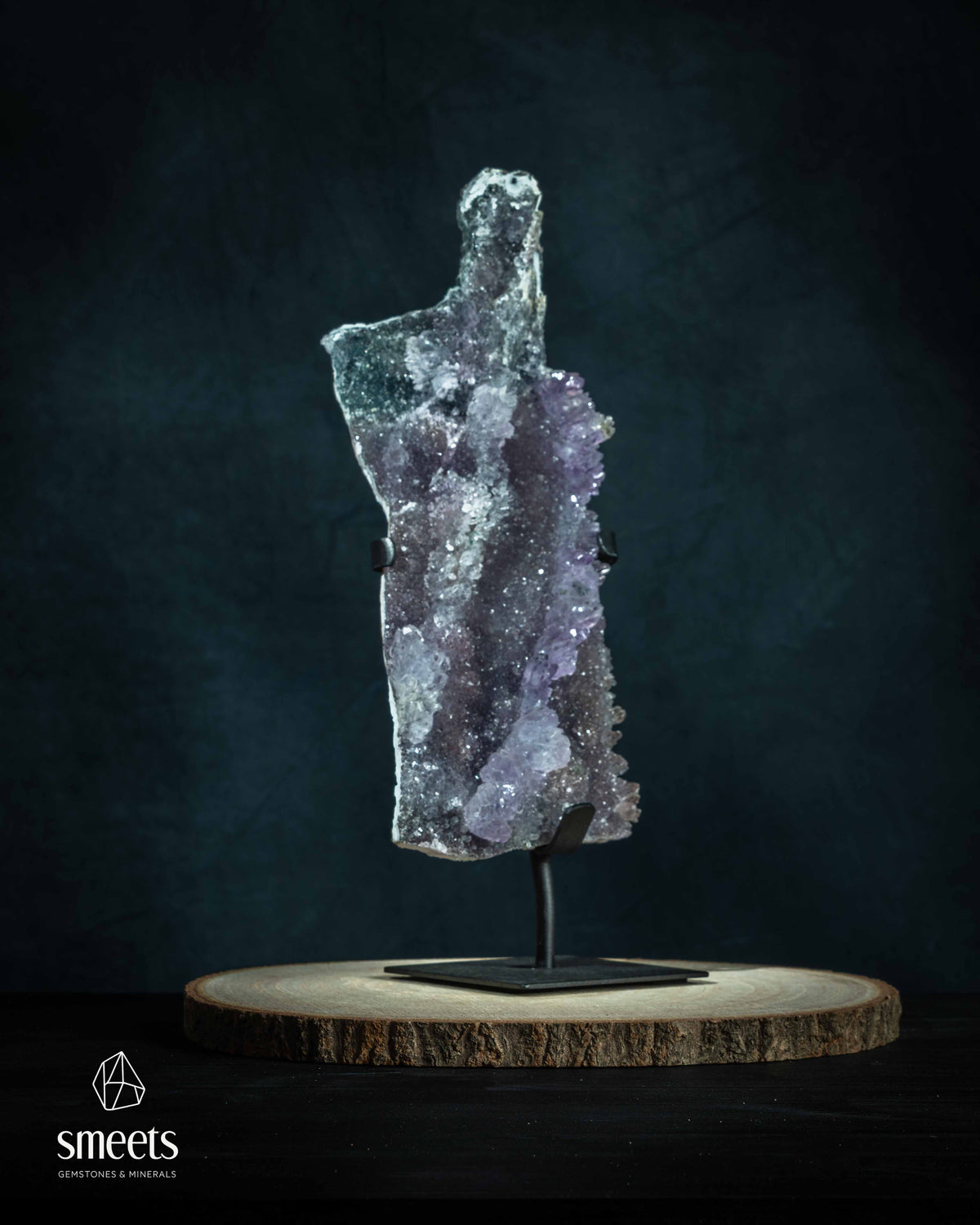 Natural Flower Amethyst Druzy Specimen on Stand