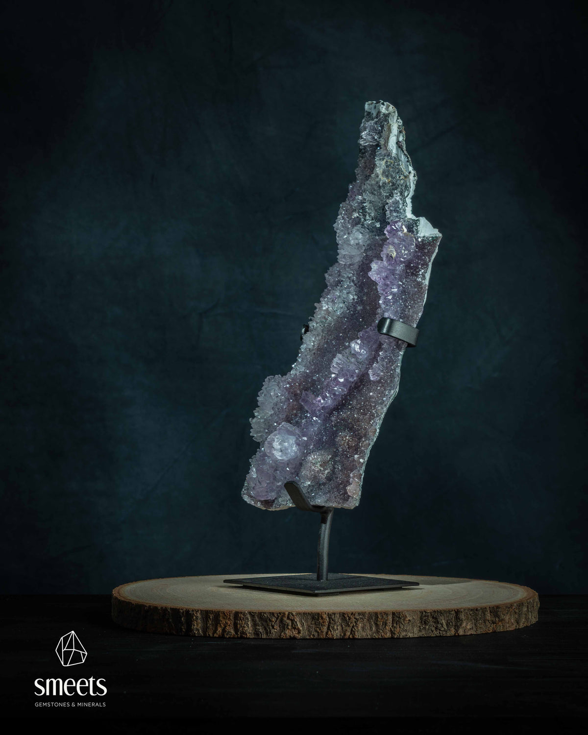 Natural Flower Amethyst Druzy Specimen on Stand