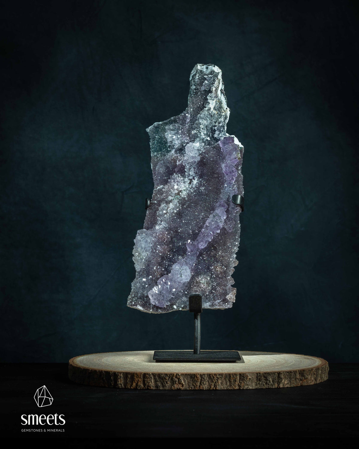Natural Flower Amethyst Druzy Specimen on Stand
