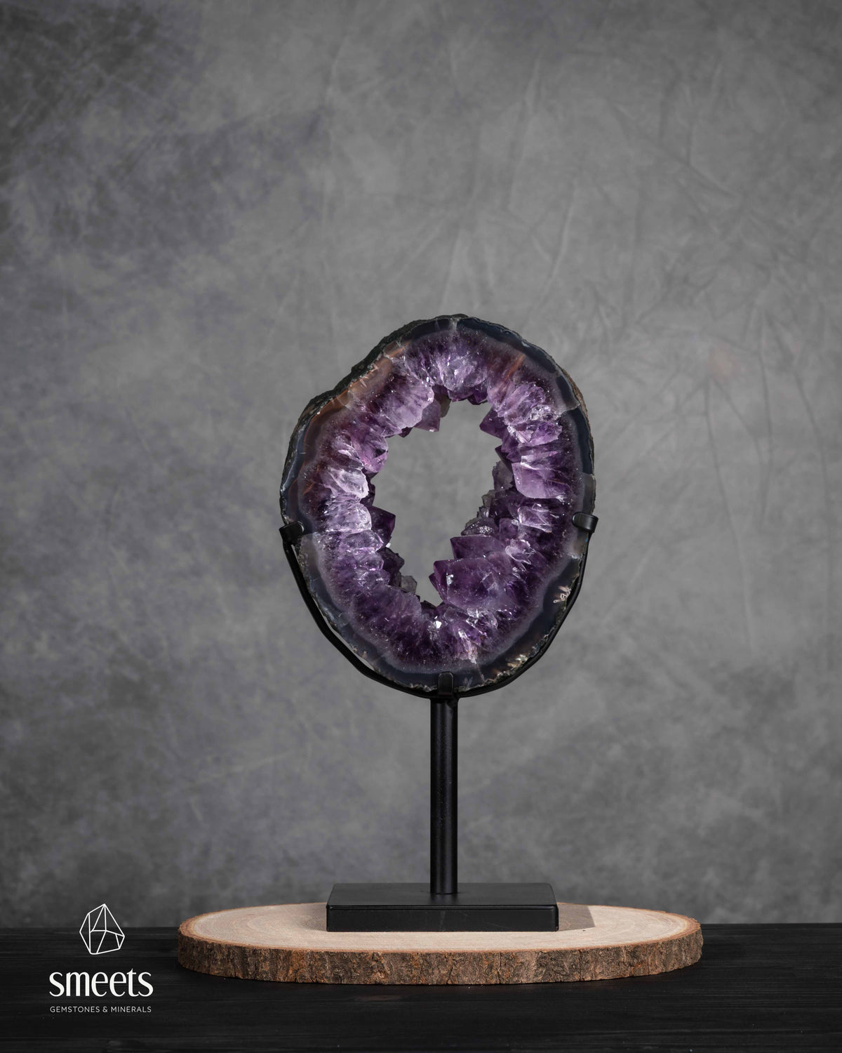 Unique Brazilian Amethyst Crystal Portal on Metal Stand