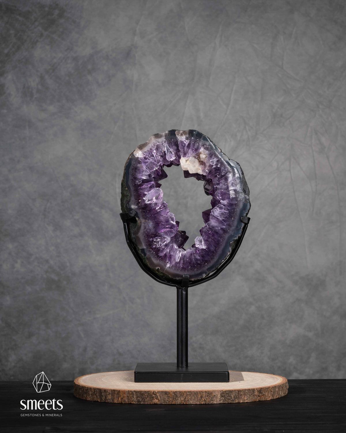 Unique Brazilian Amethyst Crystal Portal on Metal Stand