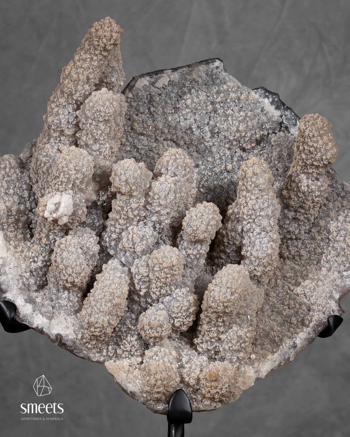 Unique Brazilian Druzy Quartz Stalactite Cluster on Metal Stand