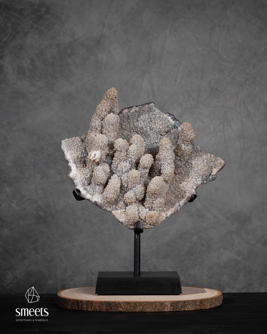 Unique Brazilian Druzy Quartz Stalactite Cluster on Metal Stand