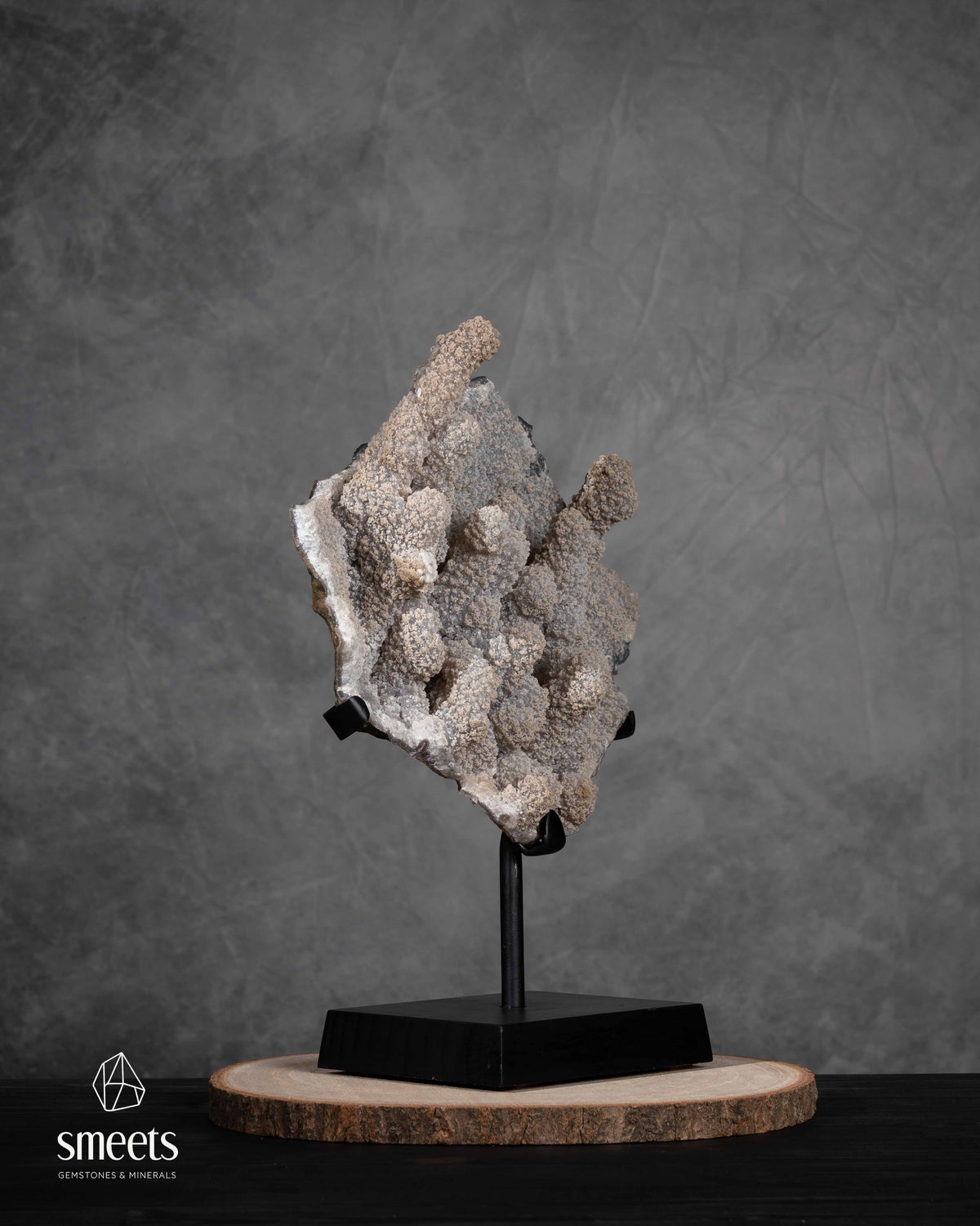 Unique Brazilian Druzy Quartz Stalactite Cluster on Metal Stand