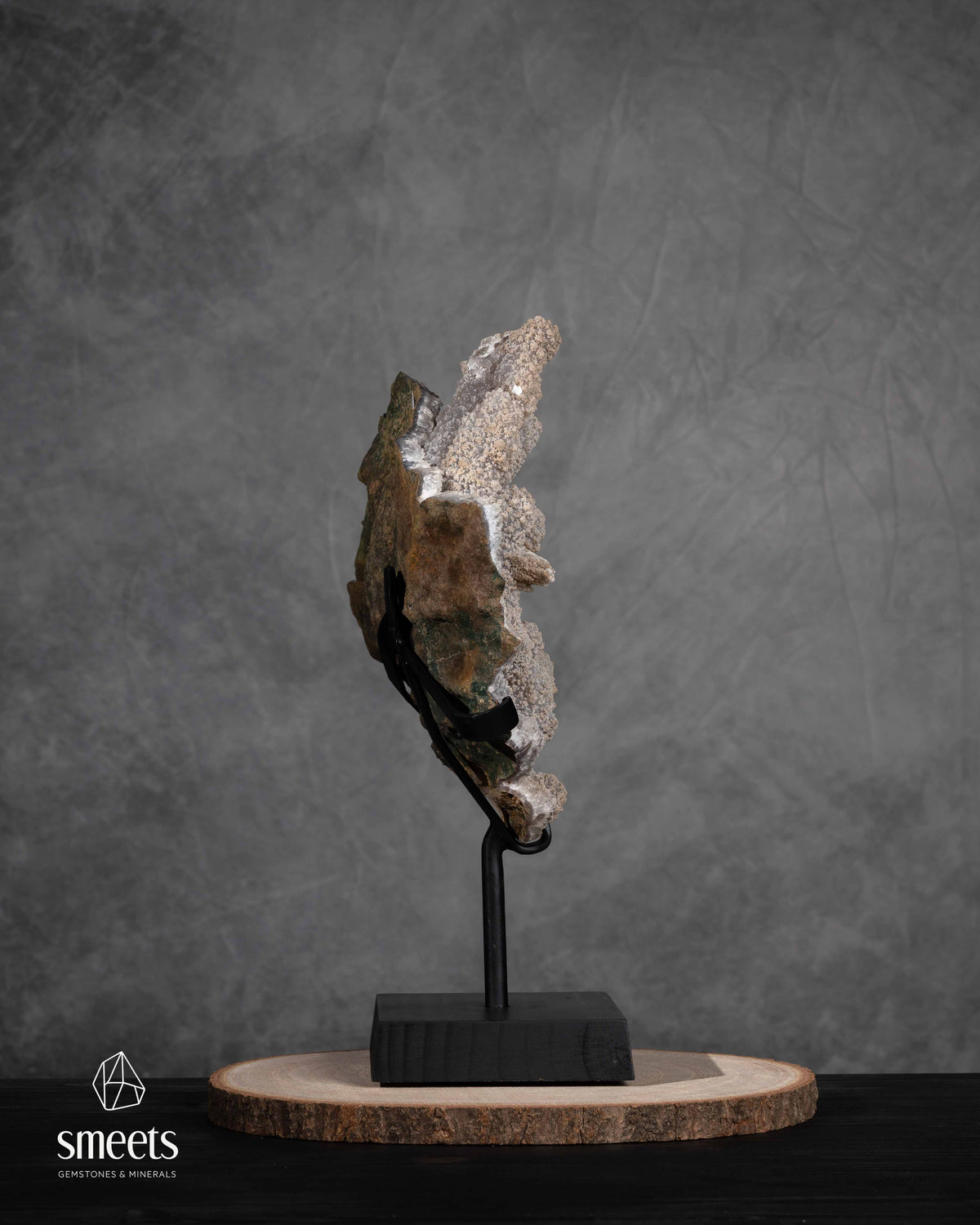 Unique Brazilian Druzy Quartz Stalactite Cluster on Metal Stand