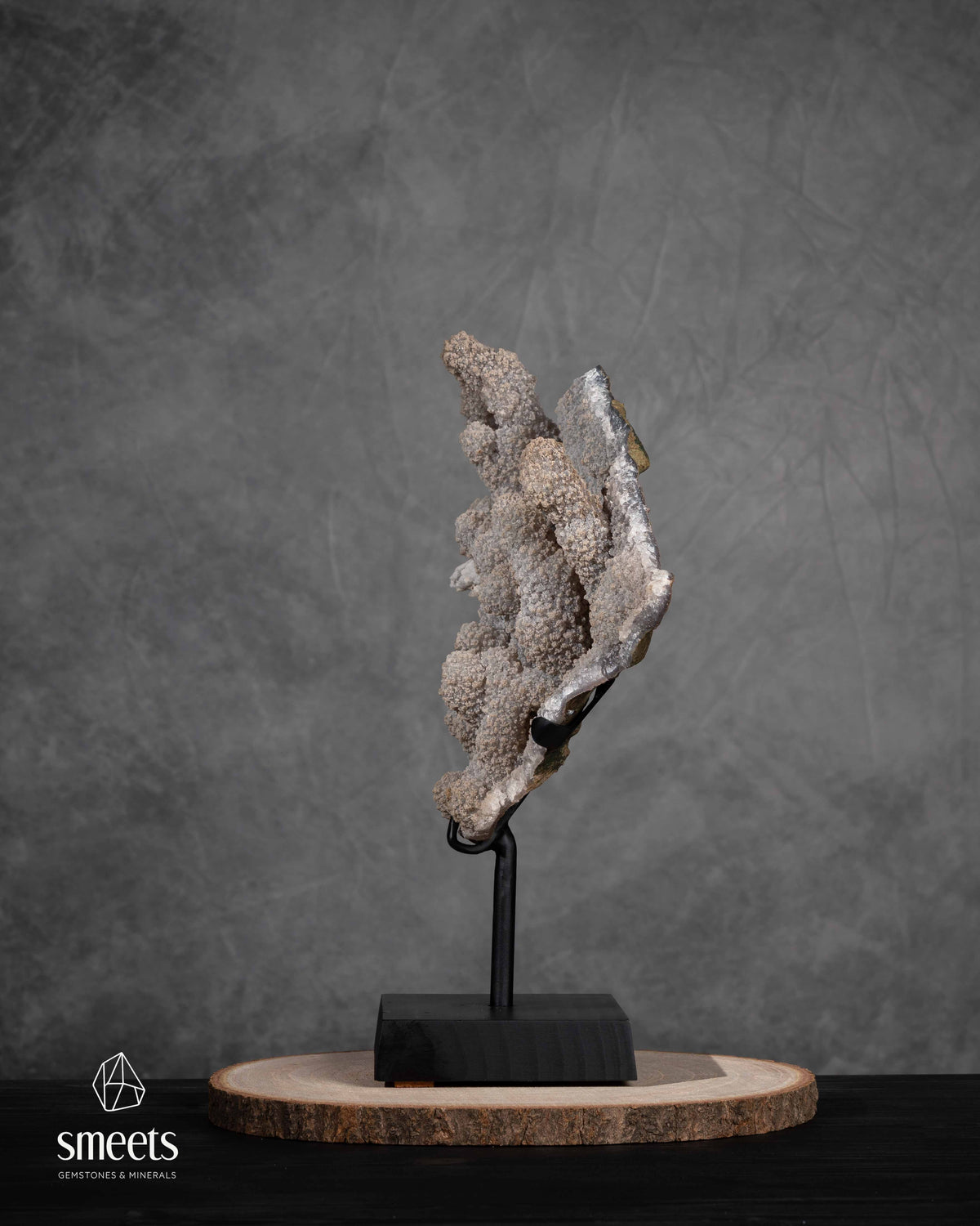 Unique Brazilian Druzy Quartz Stalactite Cluster on Metal Stand
