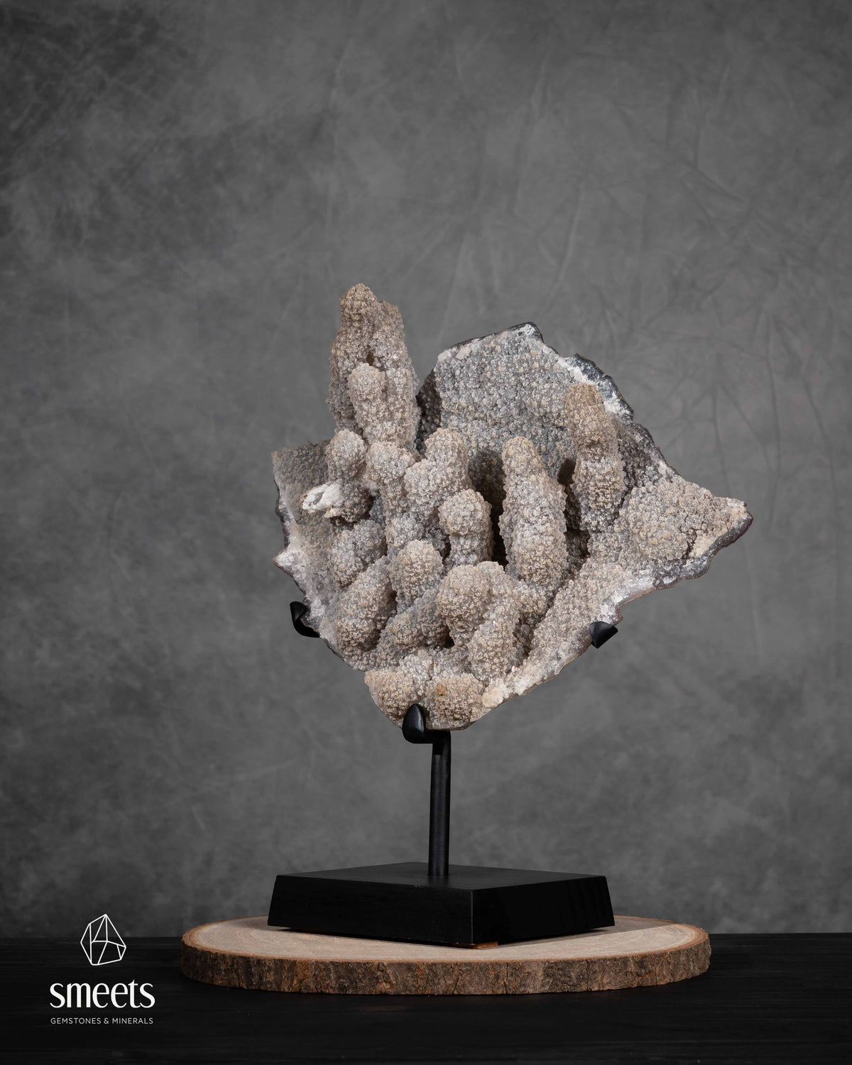 Unique Brazilian Druzy Quartz Stalactite Cluster on Metal Stand