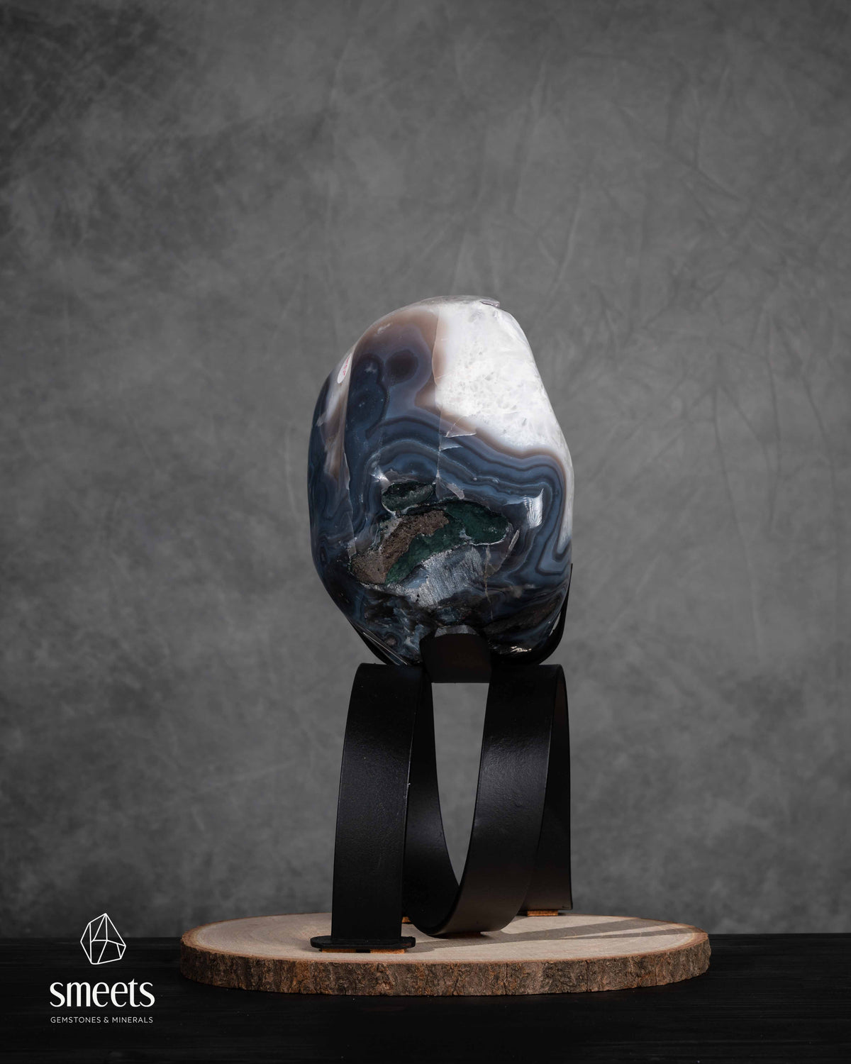One-of-a-Kind  Banded Agate Geode with Lavender Druzy Quartz on Stand