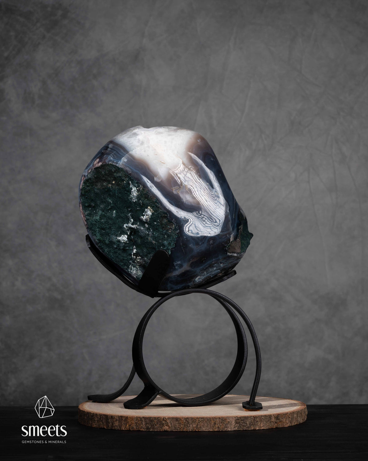 One-of-a-Kind  Banded Agate Geode with Lavender Druzy Quartz on Stand