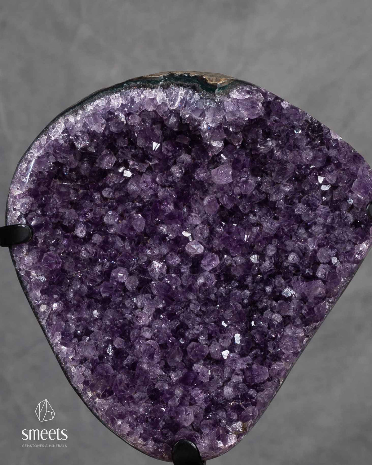 Deep Purple Amethyst Crystal Slab on Metal Stand