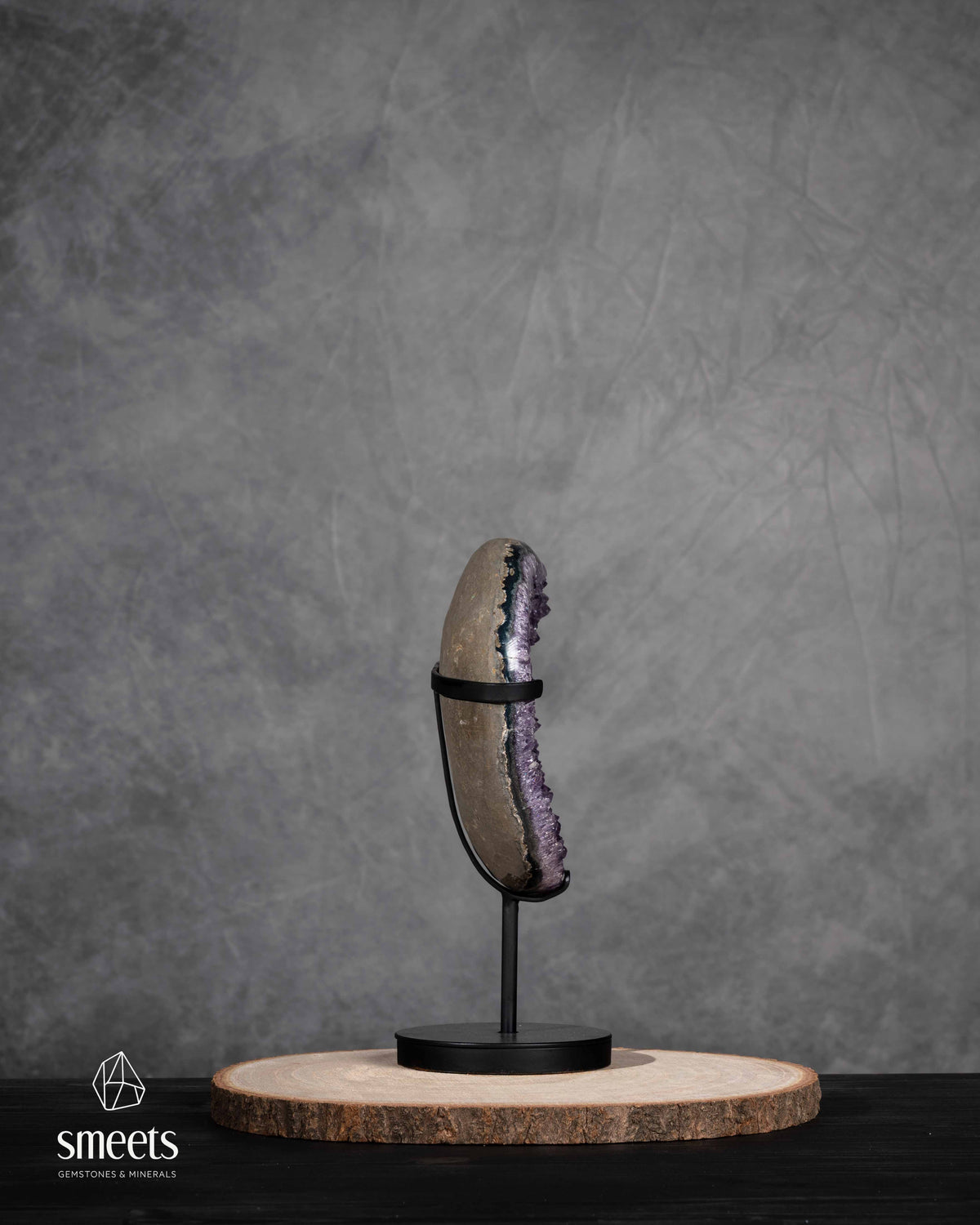 Deep Purple Amethyst Crystal Slab on Metal Stand