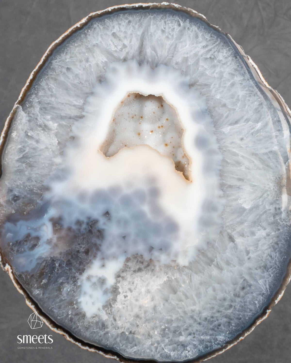 Impressive XL Natural Agate Half Geode Slab with Crystal Cavity on Metal Stand