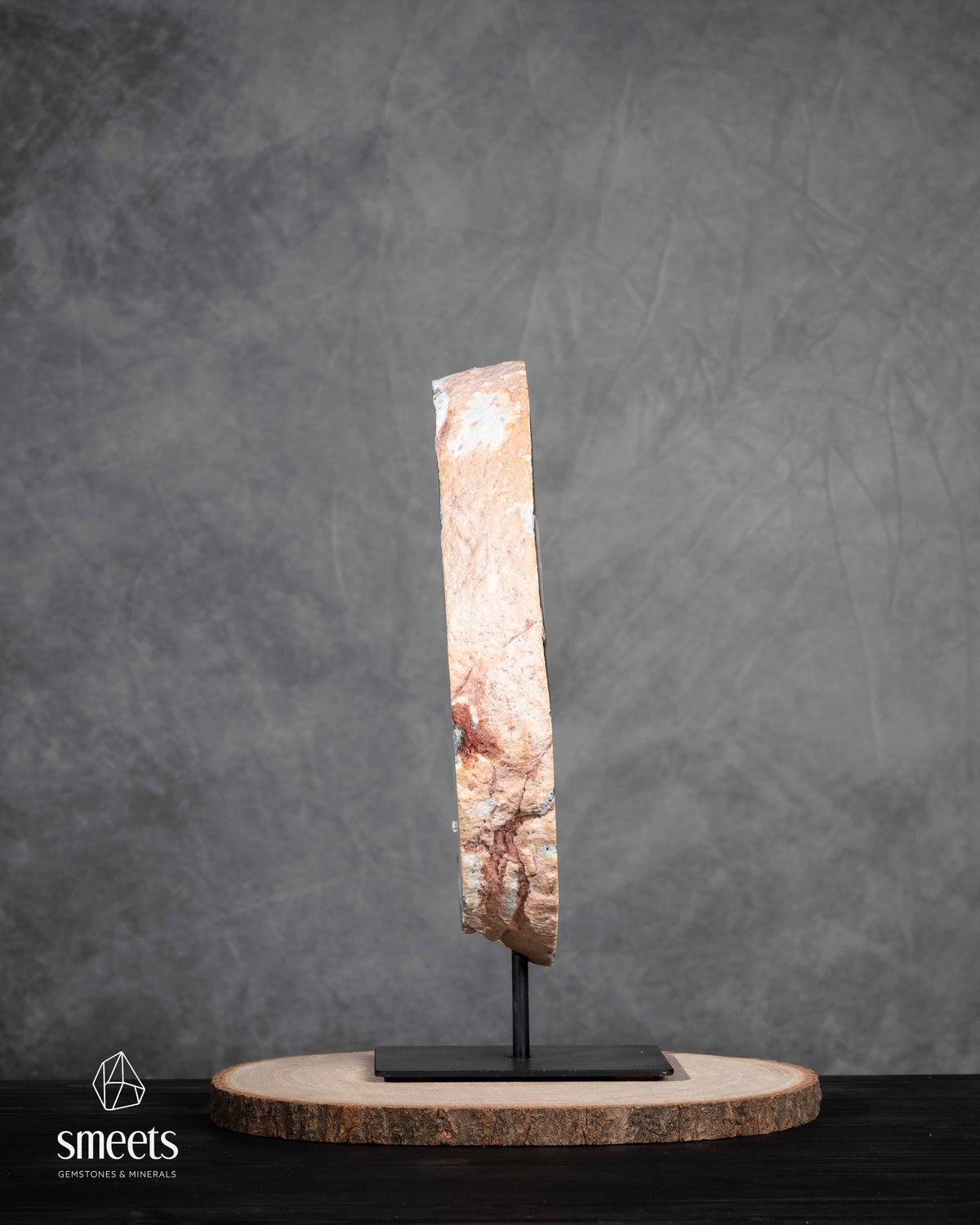 Impressive XL Natural Agate Half Geode Slab with Crystal Cavity on Metal Stand