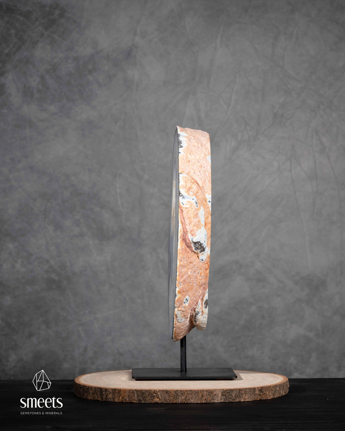 Impressive XL Natural Agate Half Geode Slab with Crystal Cavity on Metal Stand