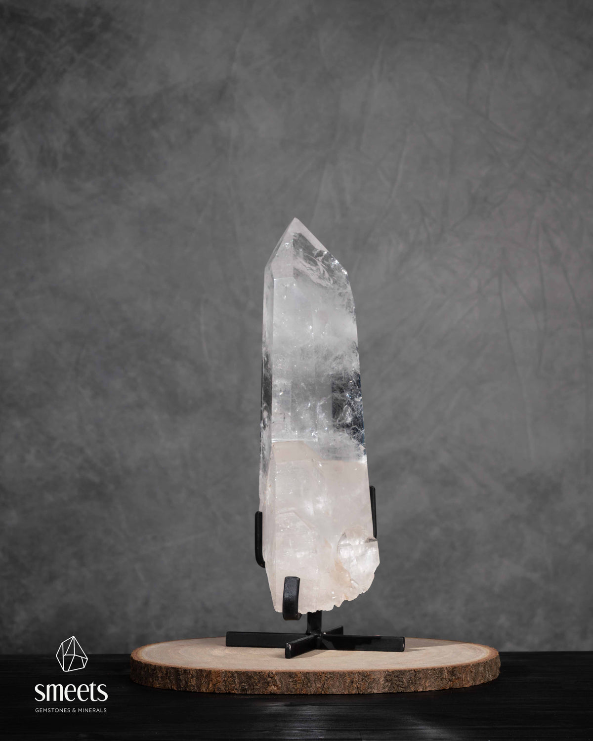 Impressive XL Brazilian Clear Quartz Point on Metal Stand