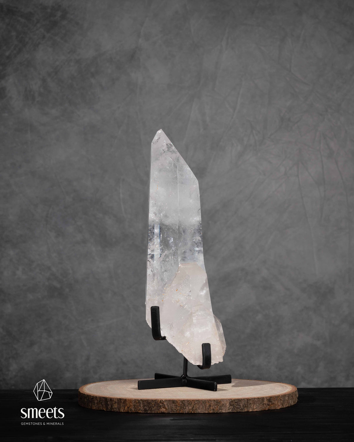 Impressive XL Brazilian Clear Quartz Point on Metal Stand