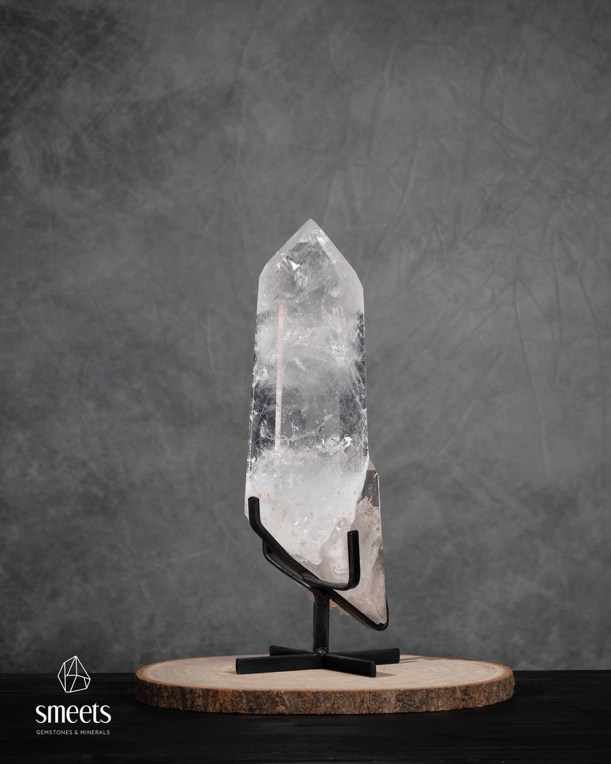 Impressive XL Brazilian Clear Quartz Point on Metal Stand