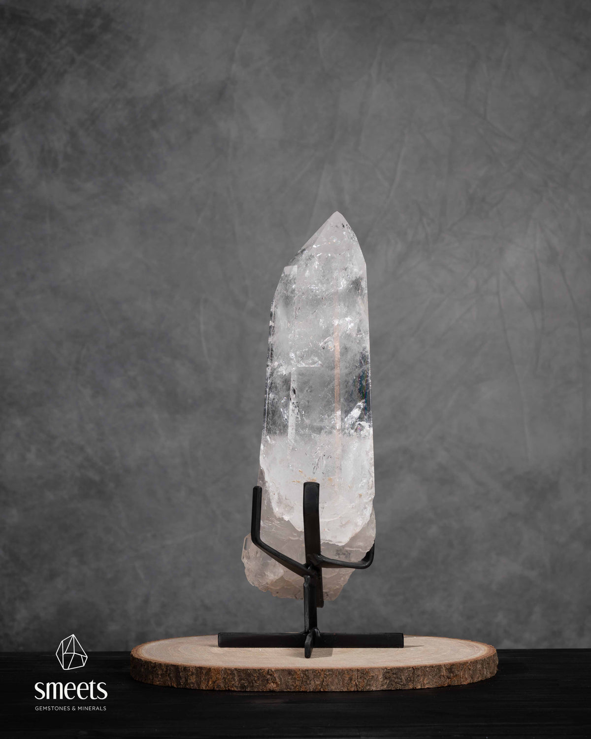 Impressive XL Brazilian Clear Quartz Point on Metal Stand