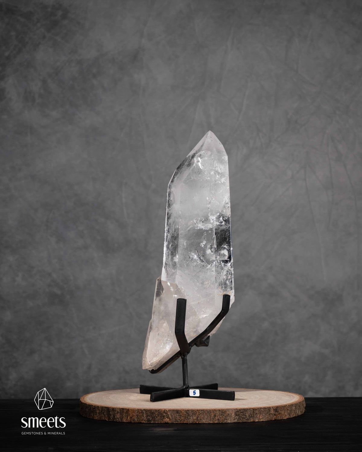 Impressive XL Brazilian Clear Quartz Point on Metal Stand