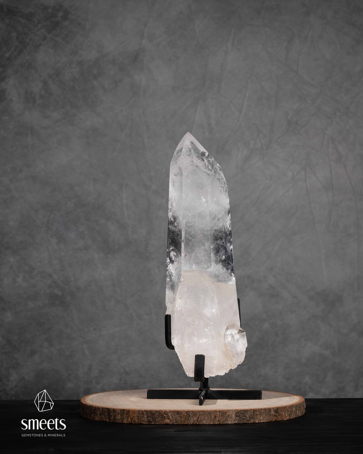 Impressive XL Brazilian Clear Quartz Point on Metal Stand