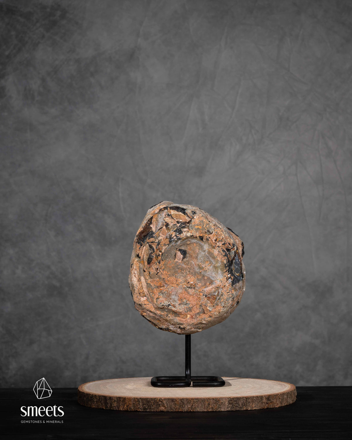 Brazilian Agate Half Geode with White Quartz Centre on Metal Stand