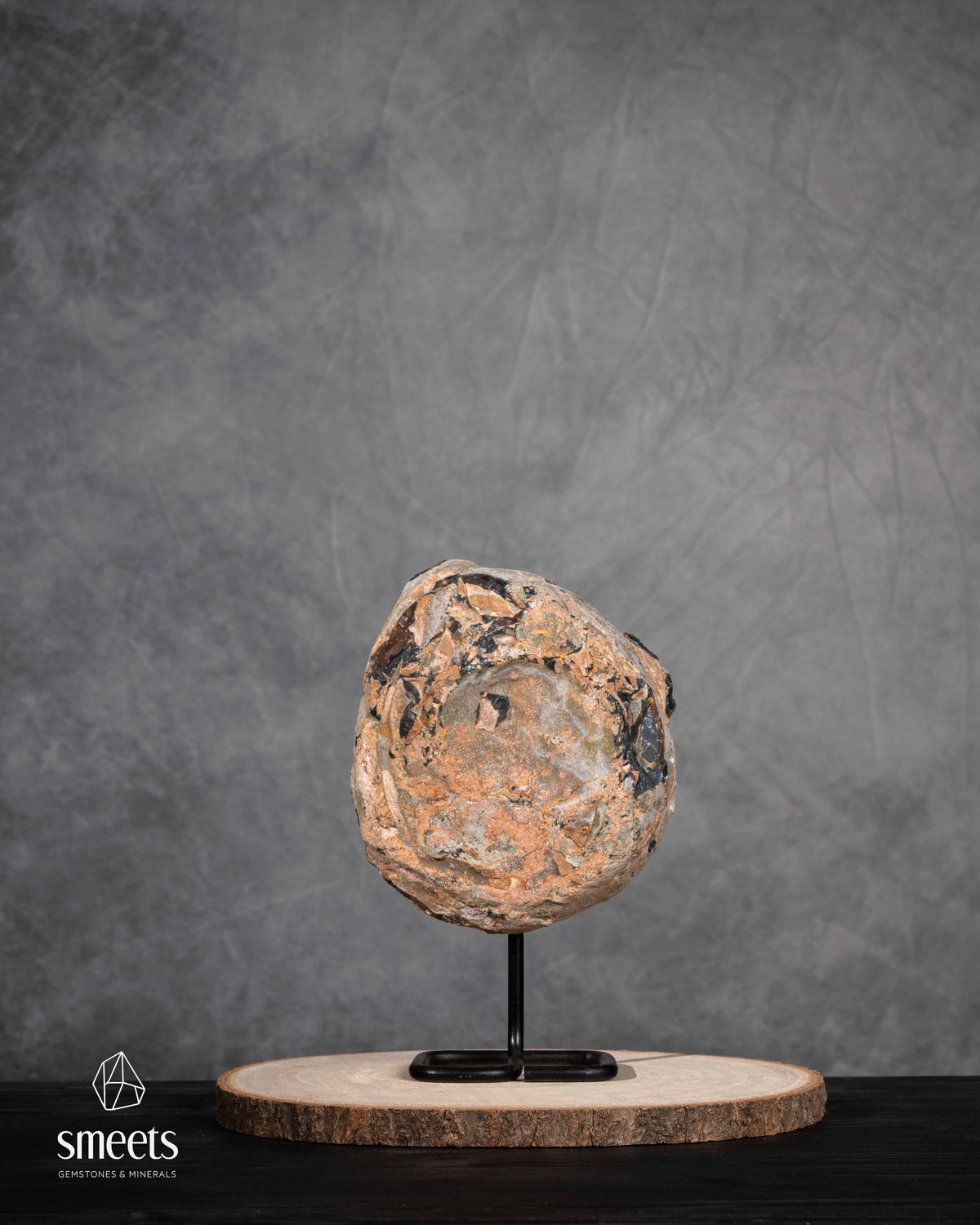 Brazilian Agate Half Geode with White Quartz Centre on Metal Stand