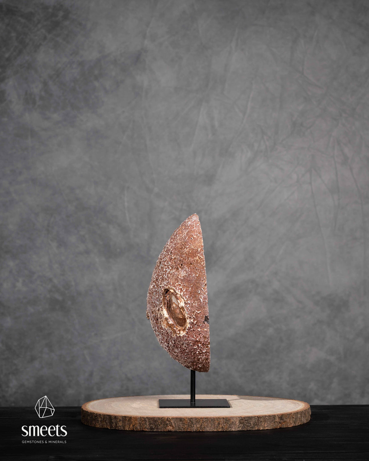 Brazilian Agate Half Geode with White Druzy Quartz Centre on Metal Stand