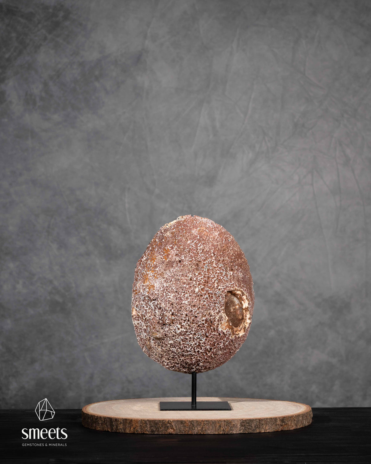 Brazilian Agate Half Geode with White Druzy Quartz Centre on Metal Stand