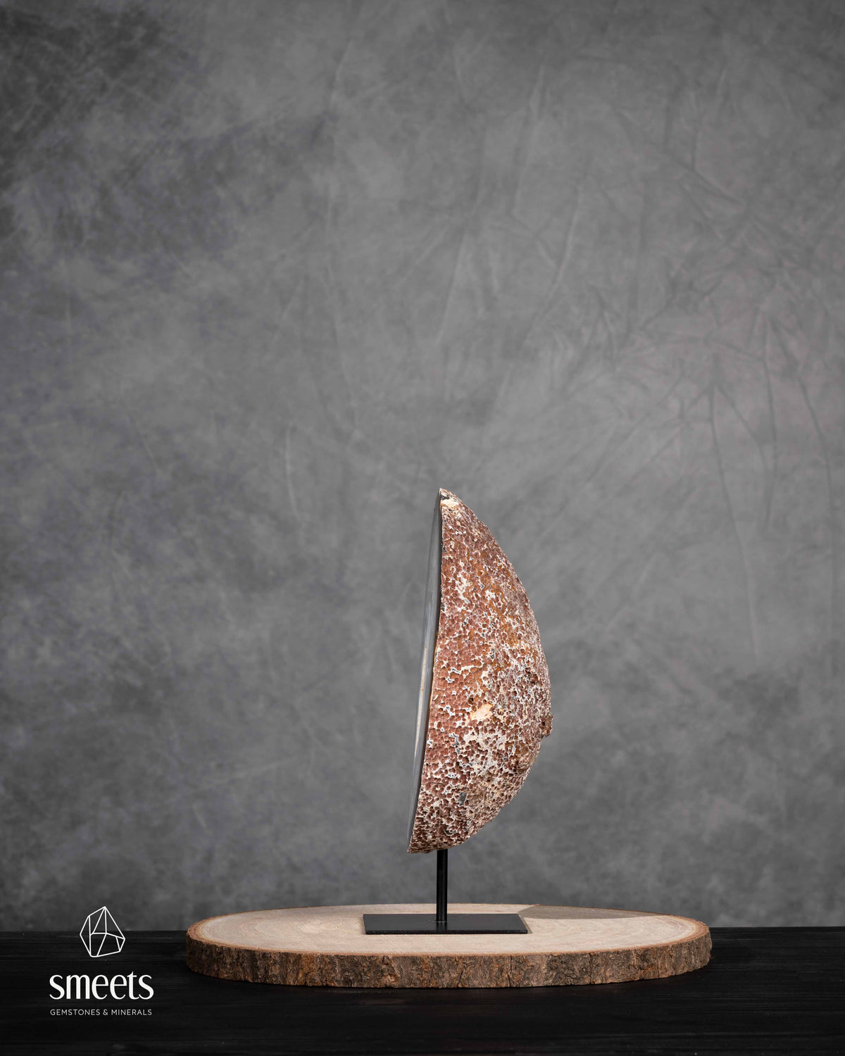 Brazilian Agate Half Geode with White Druzy Quartz Centre on Metal Stand