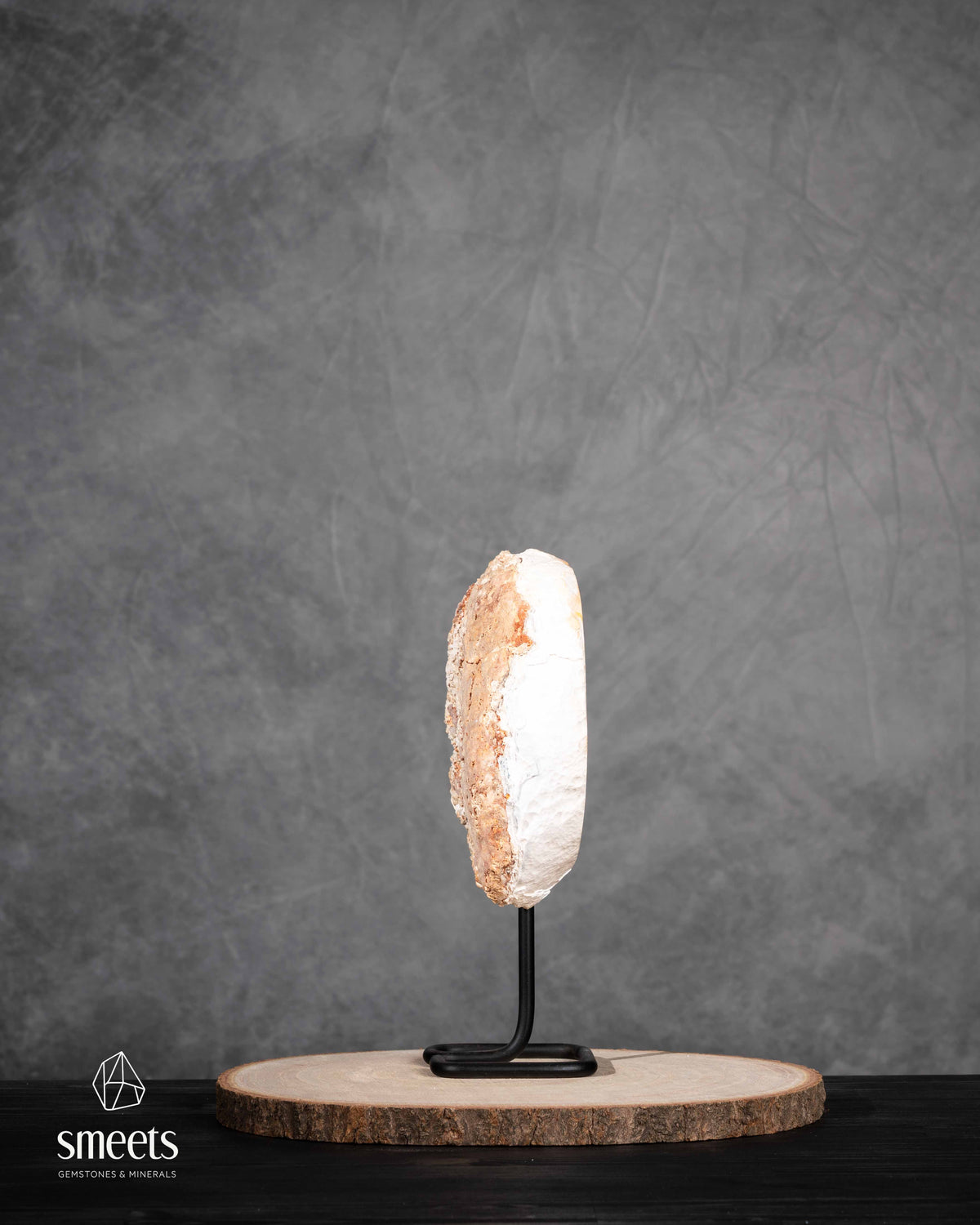 Brazilian Blue Agate Half Geode with Druzy Quartz Centre on Metal Stand