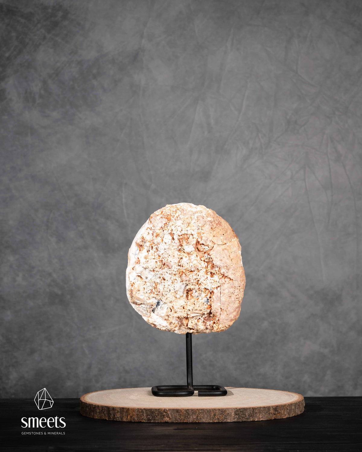 Brazilian Blue Agate Half Geode with Druzy Quartz Centre on Metal Stand
