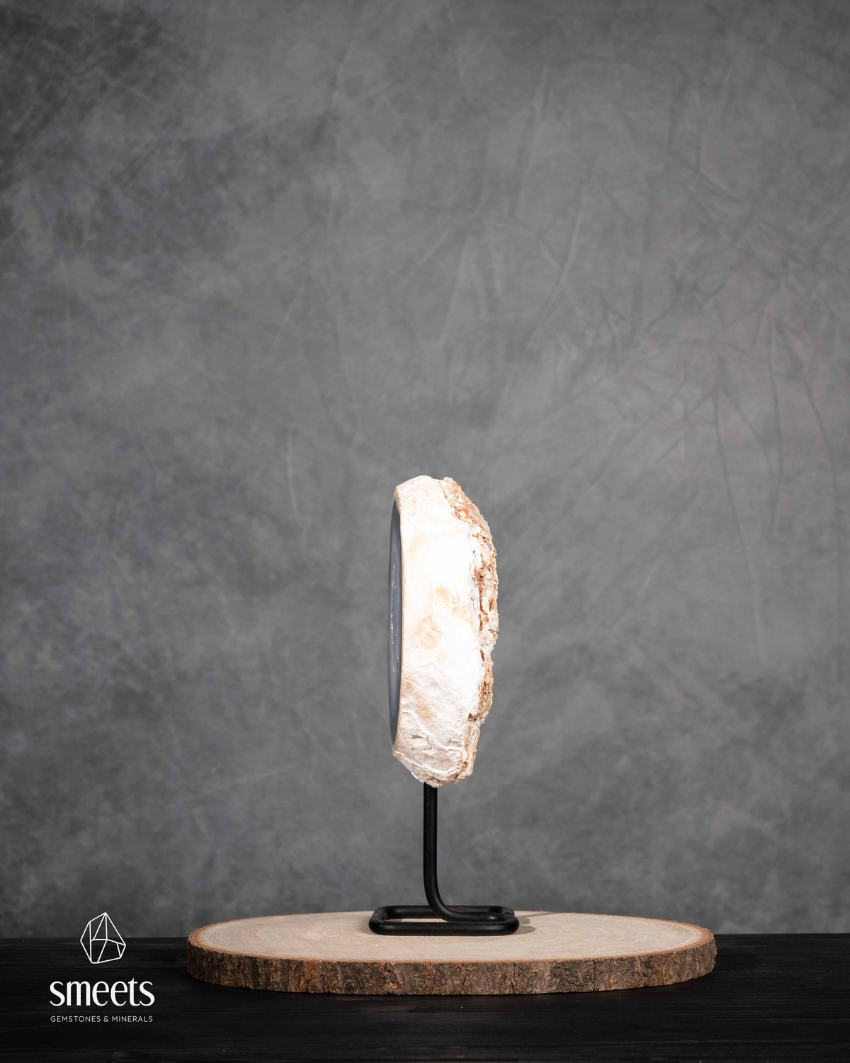 Brazilian Blue Agate Half Geode with Druzy Quartz Centre on Metal Stand