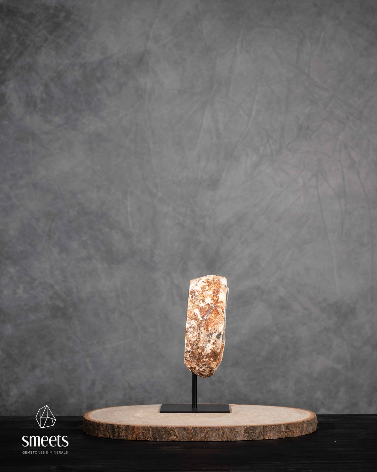 Brazilian Banded Agate Half Geode with Quartz Crystal Cavity on Metal Stand