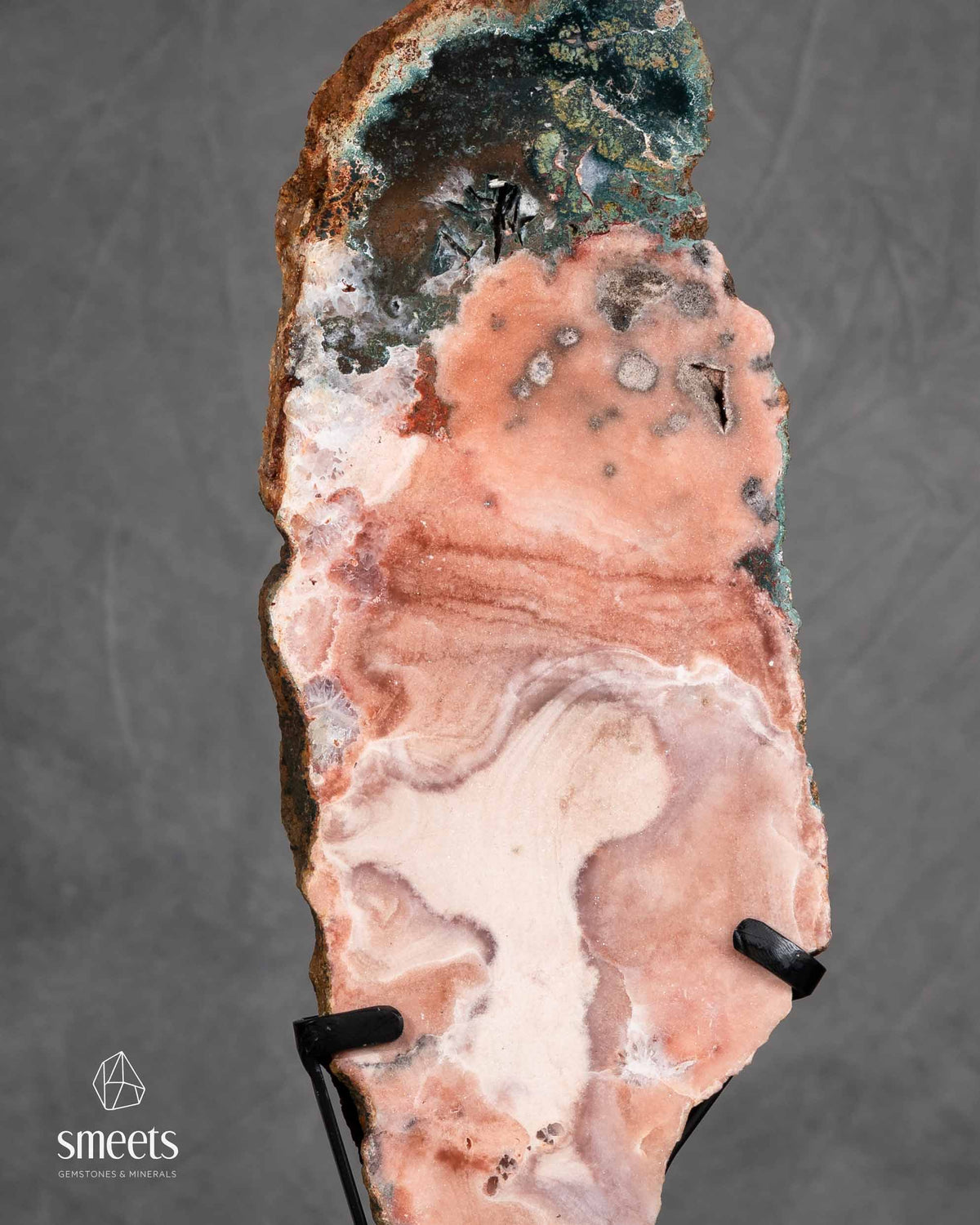 Large Pink Amethyst Slab with Natural Colour Patterns on Metal Stand
