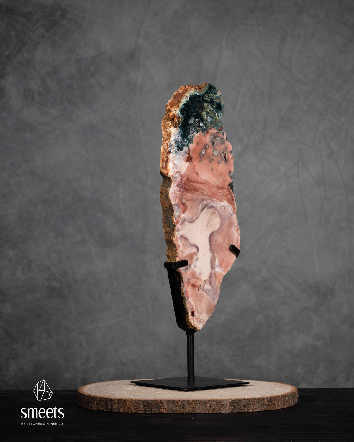 Large Pink Amethyst Slab with Natural Colour Patterns on Metal Stand