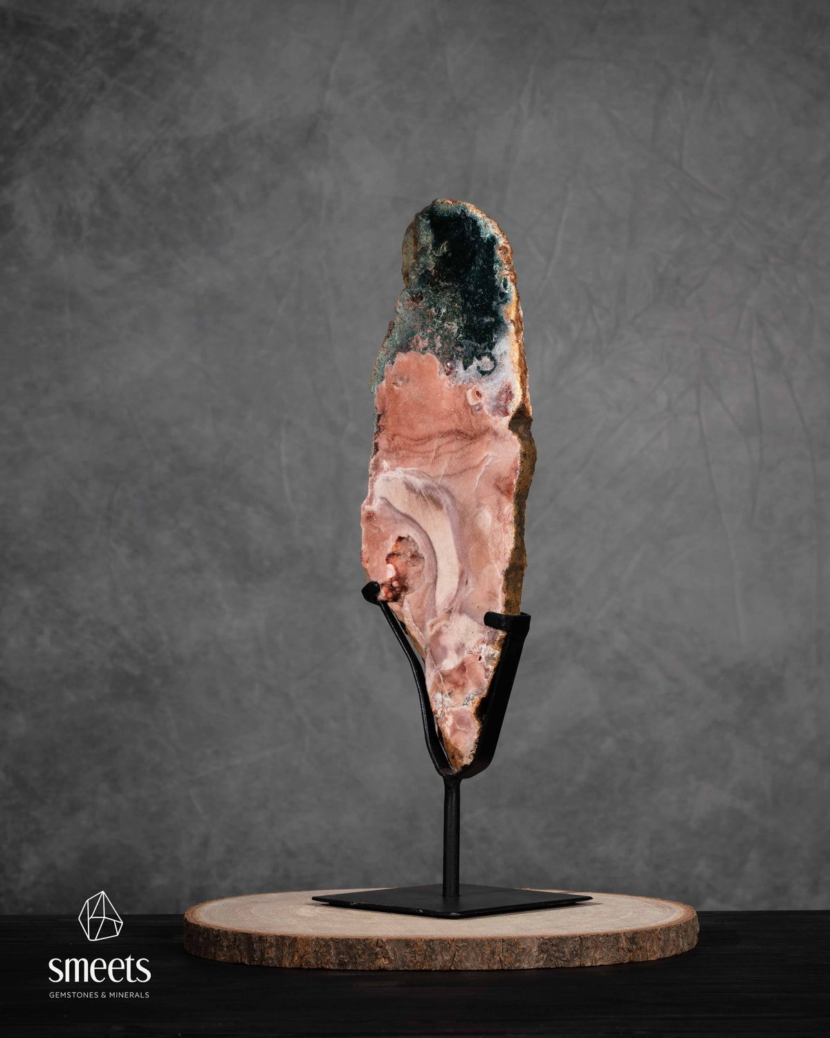 Large Pink Amethyst Slab with Natural Colour Patterns on Metal Stand