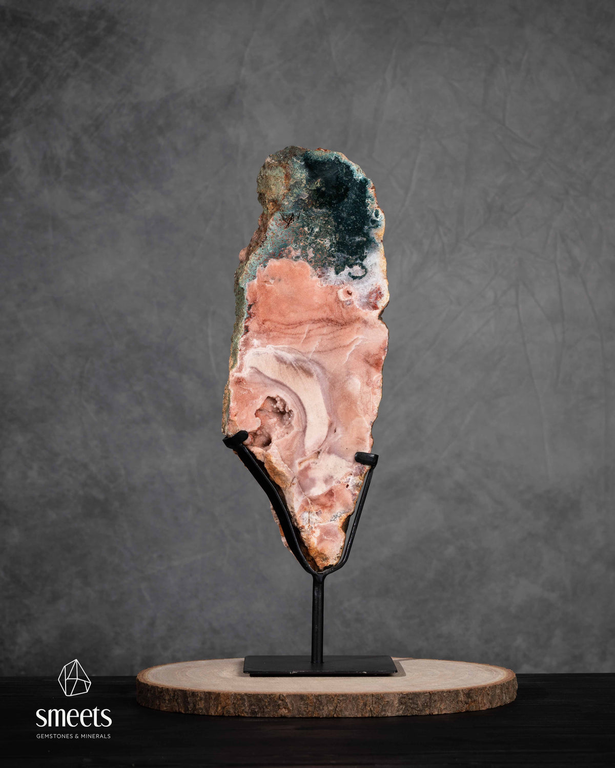 Large Pink Amethyst Slab with Natural Colour Patterns on Metal Stand