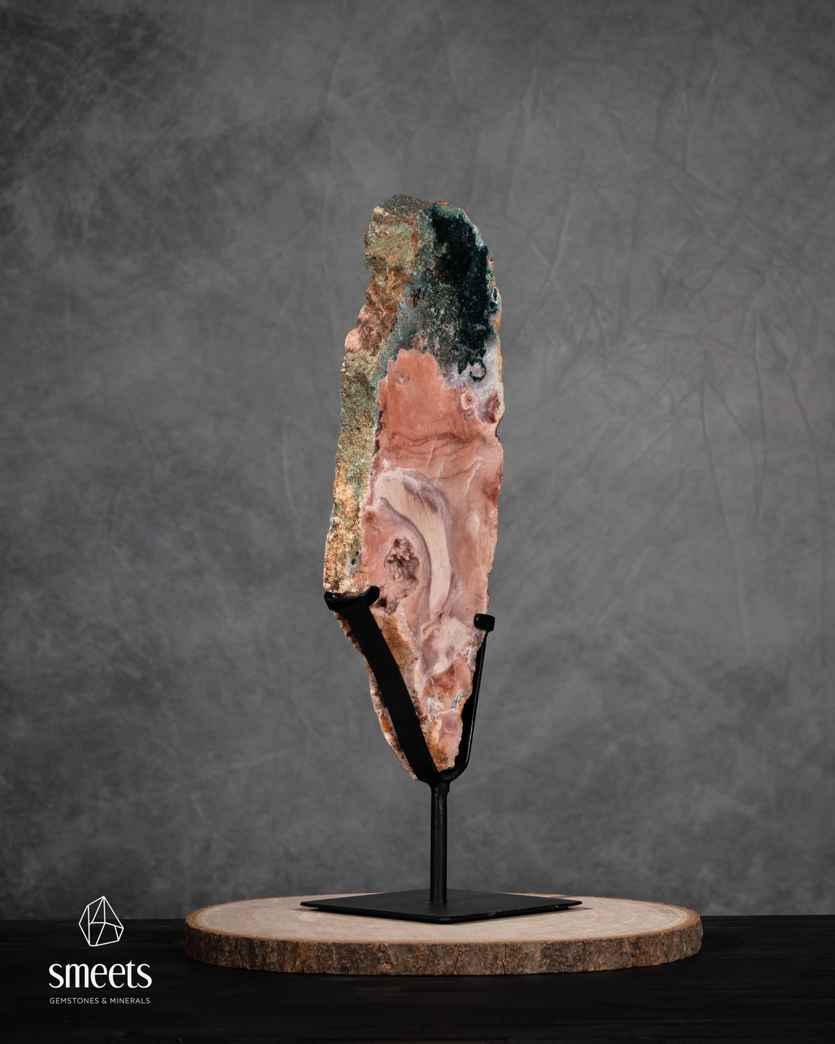 Large Pink Amethyst Slab with Natural Colour Patterns on Metal Stand