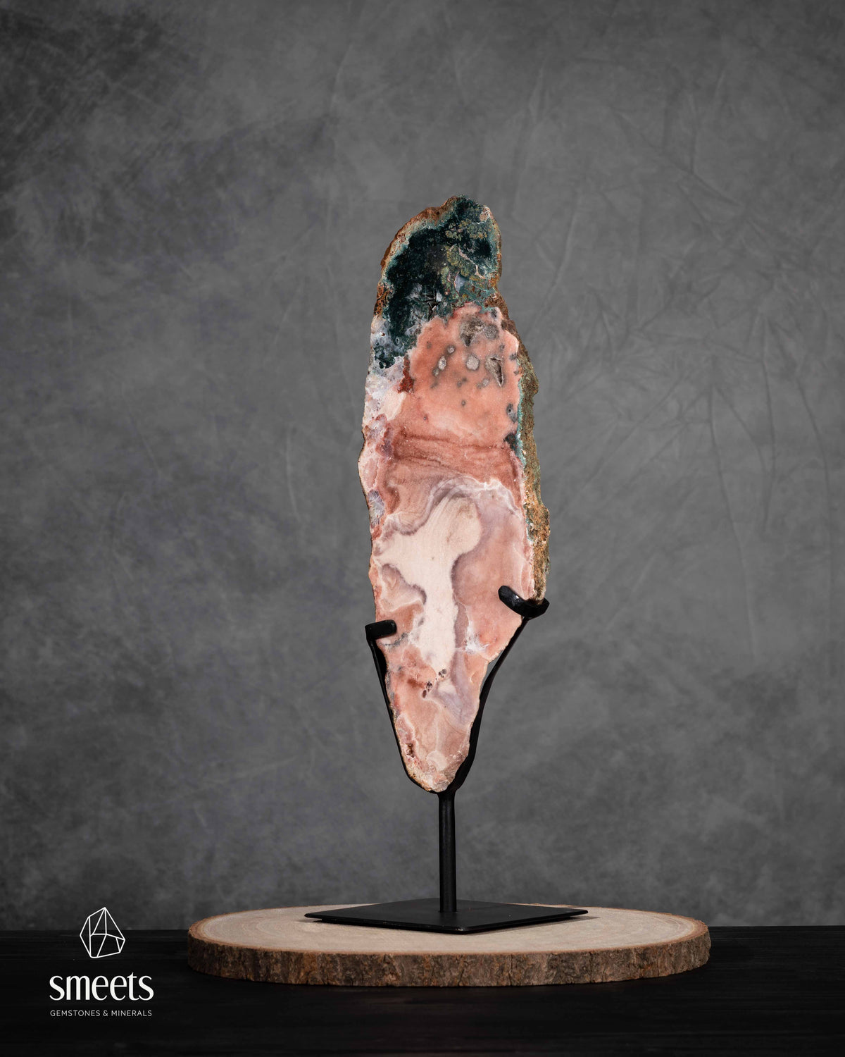 Large Pink Amethyst Slab with Natural Colour Patterns on Metal Stand