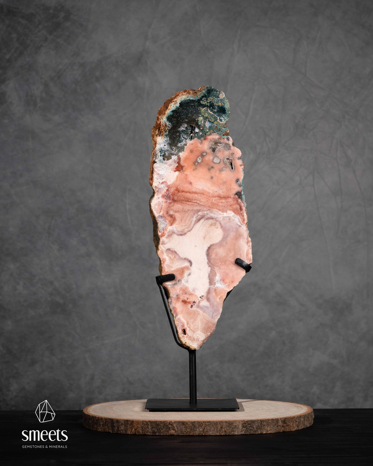 Large Pink Amethyst Slab with Natural Colour Patterns on Metal Stand