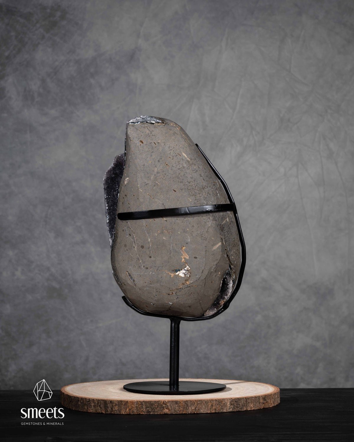 One-of-a-Kind Brazilian Amethyst Geode with Calcite on Metal Stand