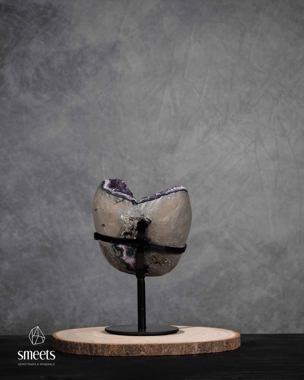 Brazilian Amethyst Geode with Calcite Crystal on Stand – Unique Statement Piece