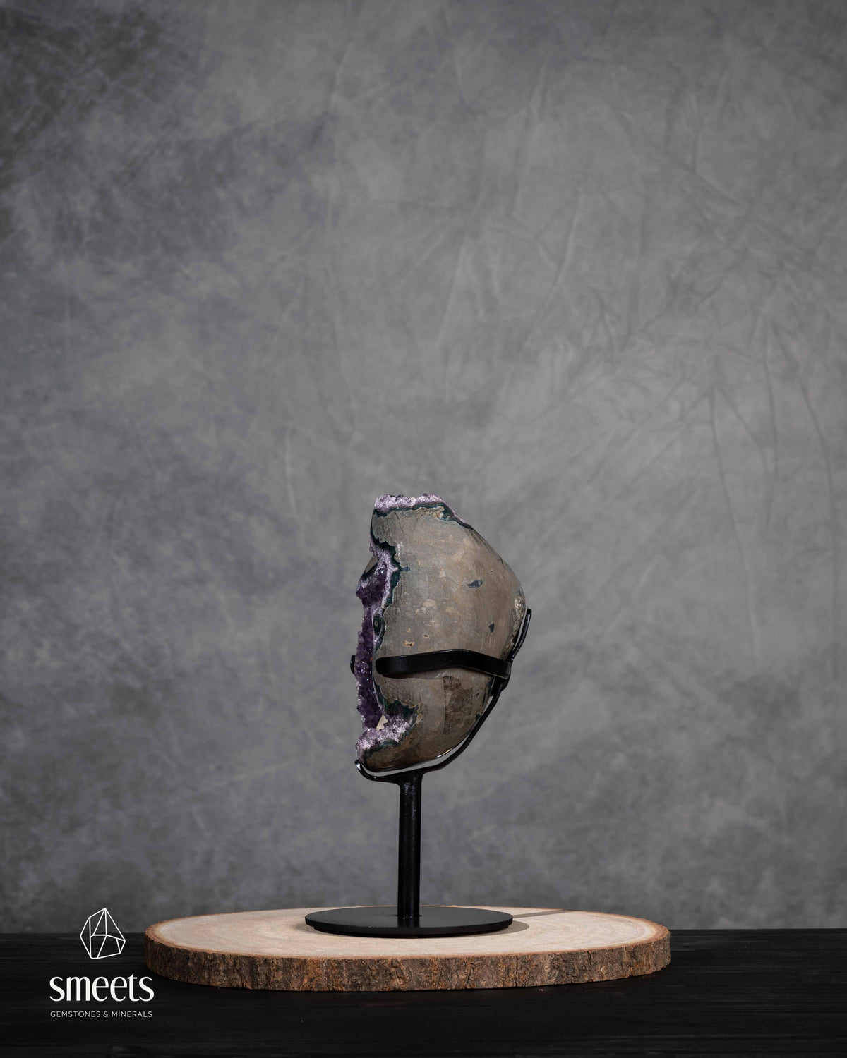 Brazilian Amethyst Geode with Calcite Crystal on Stand – Unique Statement Piece