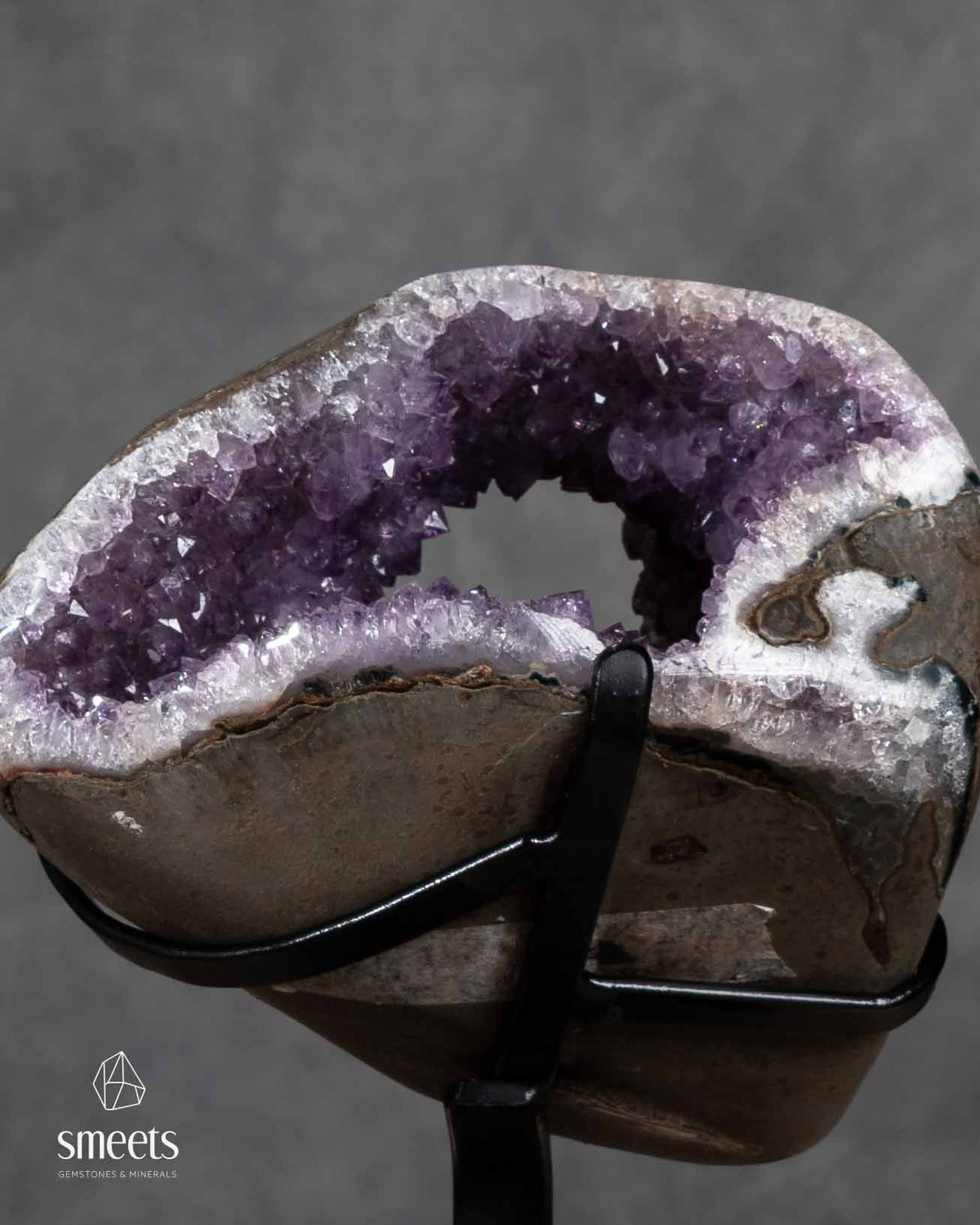 Unique Brazilian Amethyst Portal Geode on Metal Stand