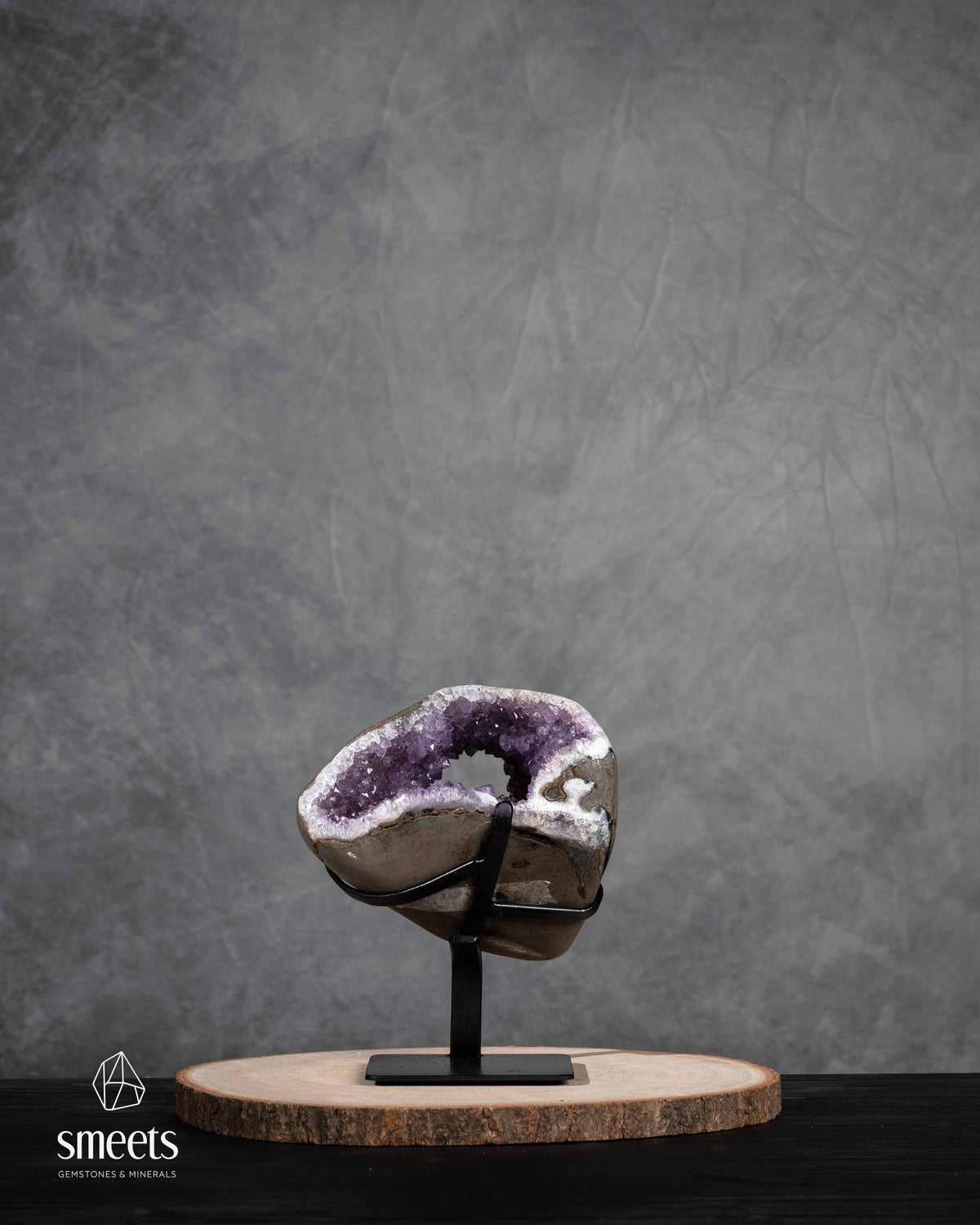 Unique Brazilian Amethyst Portal Geode on Metal Stand