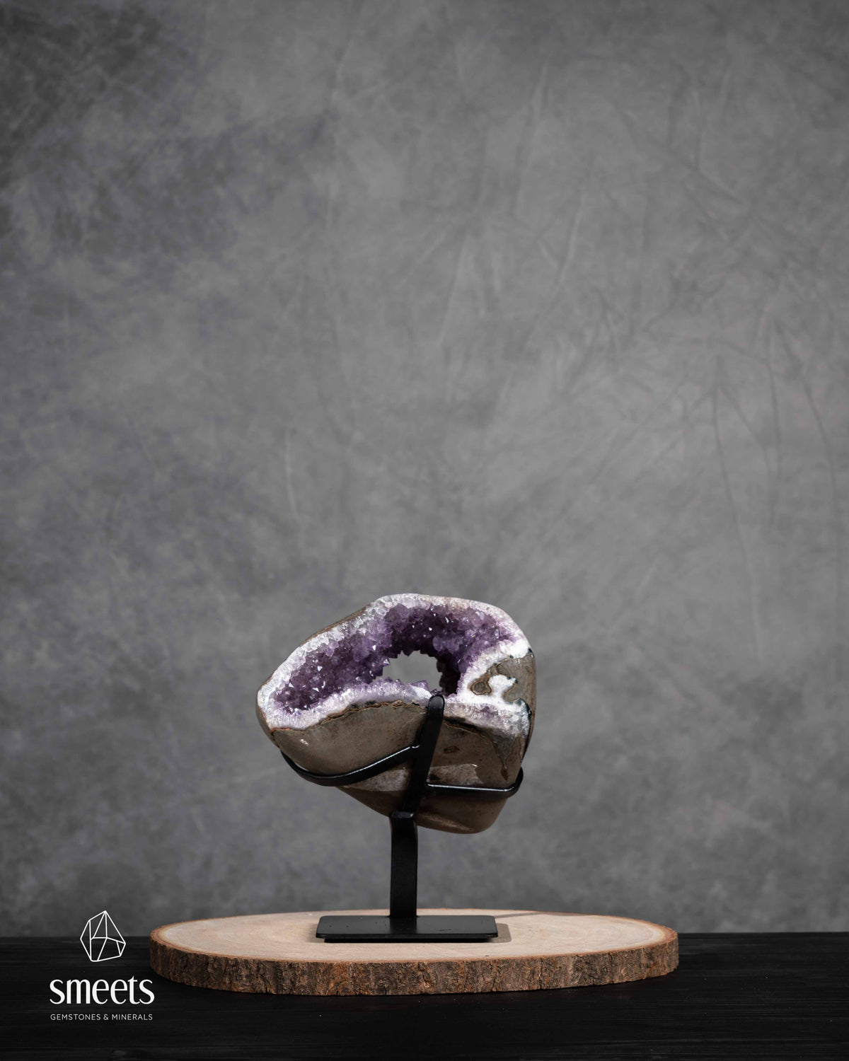 Unique Brazilian Amethyst Portal Geode on Metal Stand