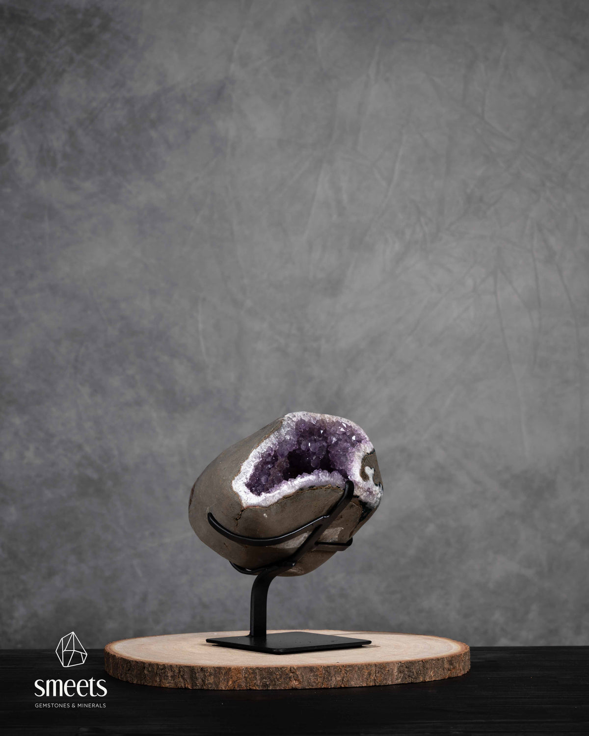 Unique Brazilian Amethyst Portal Geode on Metal Stand