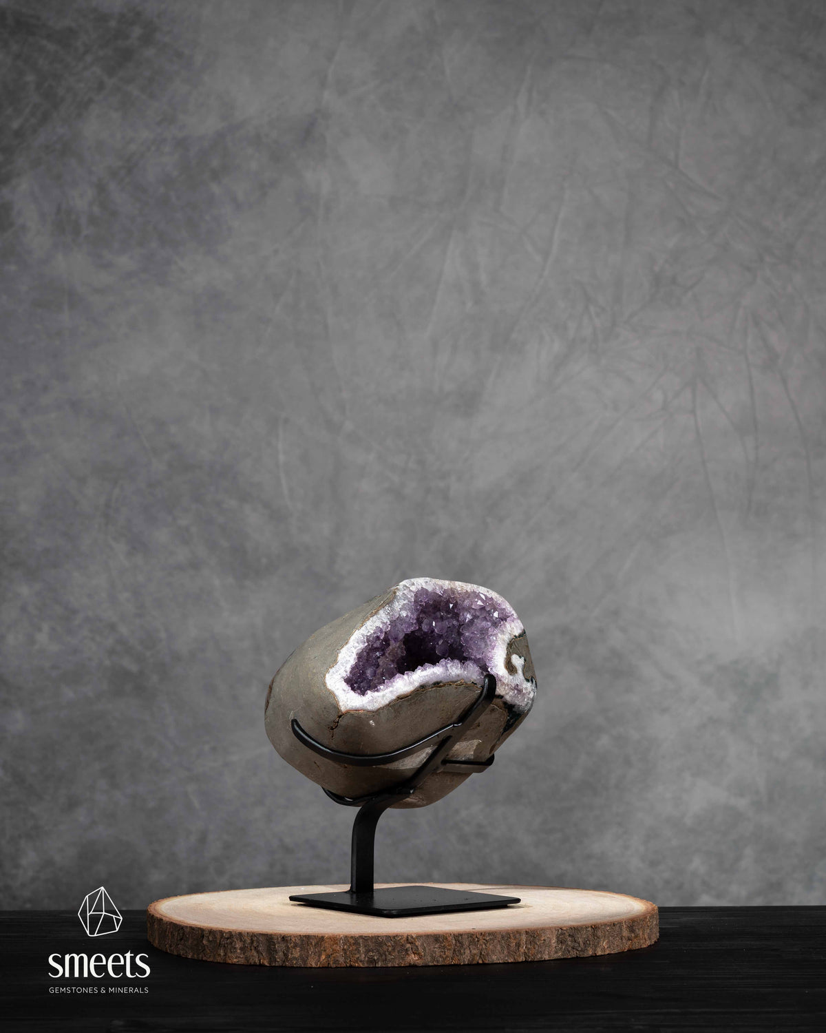 Unique Brazilian Amethyst Portal Geode on Metal Stand